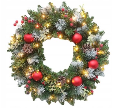 Christmas Wreath with LED Lights,Hanging Garland with Pine 40cm