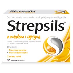 STREPSILS Z MIODEM I CYTRYNĄ 36PASTYLEK DO SSANIA