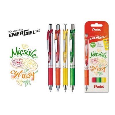 Pióro kulkowe PENTEL EnerGel BL77 kpl.4 - mięsiste cytrusy