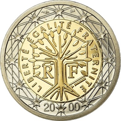 Francja, 2 Euro, 2000, Paris, Proof, MS(65-70), Bi