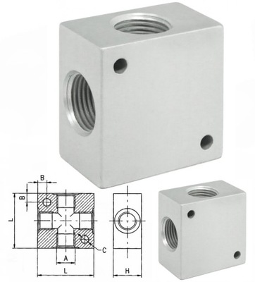 Czwórnik kostka złączka mosiężna 4x Gz 3/8"