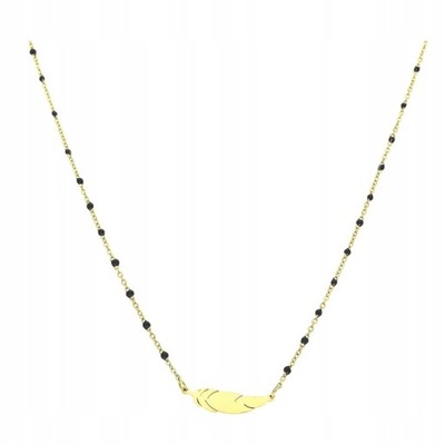 NASZYJNIK ZŁOTY PIÓRKO KORALIKI STAL 316 L