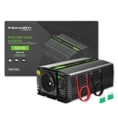 Qoltec Przetwornica napięcia Monolith | 300W | 600W | 12V na 230V | Czysty