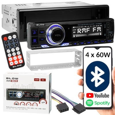 RADIO AUTOMOBILINIAI 1-DIN RDS BLUETOOTH USB AUX MIKROFONAS PULTELIS BATERIJA KOMPLEKTAS 