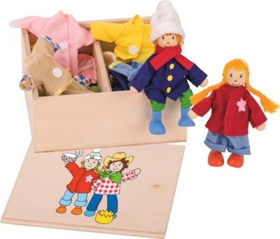 Laleczki w drewnianej skrzyneczce z ubraniami Przebieranka dla dzieci Goki