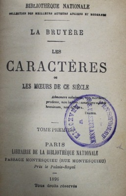 Les Caracteres Tom I 1896 r.