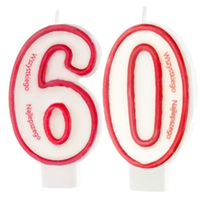 Świeczka urodzinowa cyfra 60 na tort sześćdziesiąt