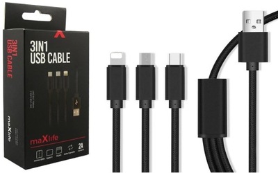Kabel Nylonowy 3w1, micro USB, USB-C, Lightning 1m