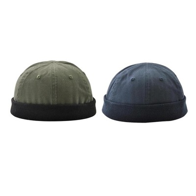 2 x Beanie Skullcap Retro Roll up Edge Docker Cap