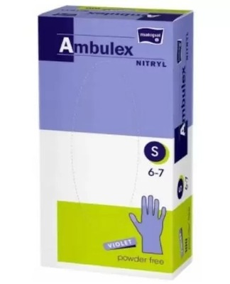 Matopat Ambulex rękawiczki nitrylowe bezpudrowe rozmiar S fioletowe 100 szt