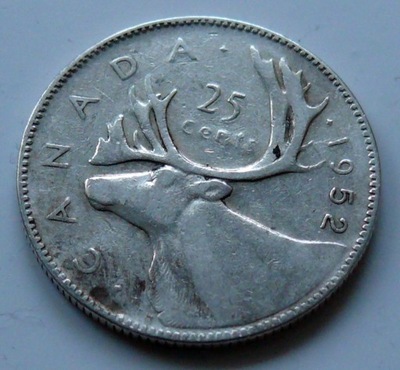 Kanada - 25 cents - 1952 - JERZY VI - srebro Ag