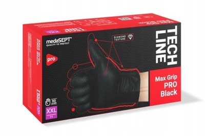 MAX GRIP PRO BLACK REKAWICE NITRYLOWE NEGRAS TECHNICZNE XXL 90 PIEZAS  