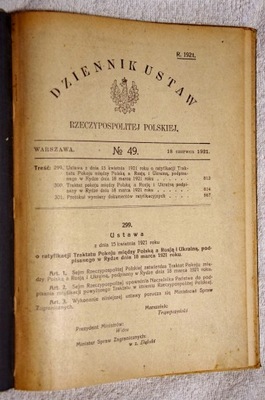 Dziennik Ustaw RP 1921 - Ratyfikacja traktatu 1921