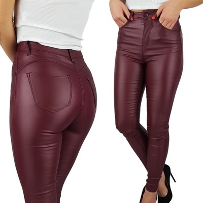 DAMSKIE SPODNIE WOSKOWANE SKÓRA BORDO Push-Up New - 11324980499 - oficjalne  archiwum Allegro