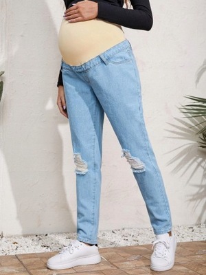 Jeansy ciążowe proste z dziurami niebieskie M 38