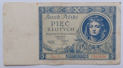 Banknot II RP 5 zł 1930 rok SERIA: CL