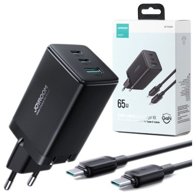 SZYBKA Ładowarka Sieciowa 65W GaN ZASILACZ 3x USB-C + KABEL Typ C 100W 1.2m