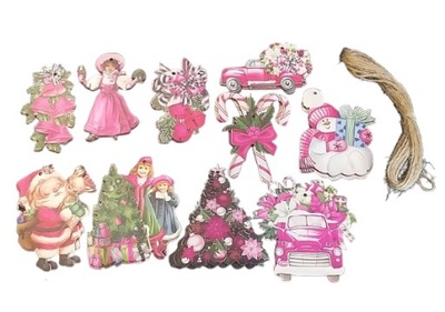 20 X ŚWIĄTECZNE OZDOBY DREWNIANE CHOINKOWE ZAWIESZKI RÓŻOWE