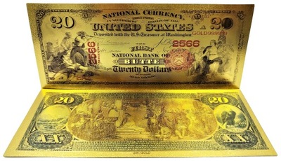 20 DOLARÓW 1875 Unikatowy Pozłacany Banknot Kolekcjonerski