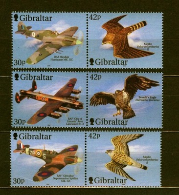 GIBRALTAR ** Ptaki, samoloty wojskowe Mi 939-43