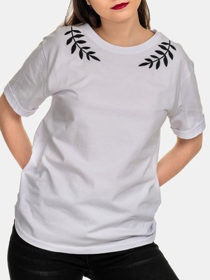 T-shirt Koszulka Damska Modna Piękny Haft biała M