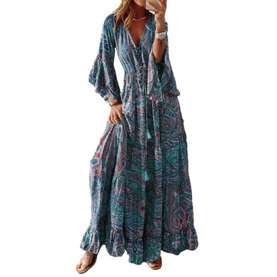Women s Floral Print Maxi Dress with Ruffled Sleev