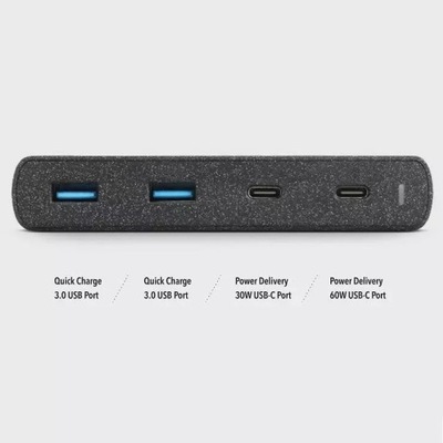 UNIQ Ład. siec. HUB Surge 90W czarny /charcoal black 2xUSB Quick Charge 3.0