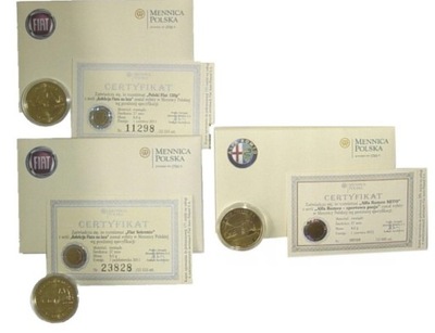 Numizmaty monety kolekcja FIAT ALFA CENA ZA 3 SZT