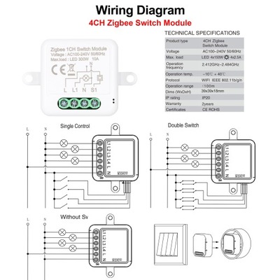 4CH Zigbee Mini Smart Switch Module Obsługa 2 -drogi sterowania dla KW