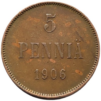 90101. Carska Finlandia, 5 pennia, 1906r.