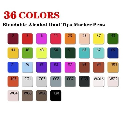 36 kolorów Kolory Marker Podwójna głowica Copic Ma