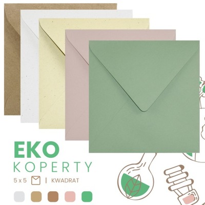 Koperty kwadratowe kolorowe mix zestaw Eko 25szt.