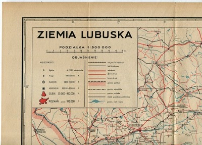 ZIEMIA LUBUSKA - ZIELONA GORA - GORZÓW WLKP :: mapa : 1949 rok