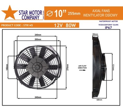 FAN UNIVERSALNY 255MM 12V 80W STR145  