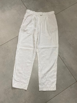 Białe Lniane spodnie r L