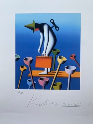 Mark Kostabi "Traped" lithography, Signed, Top! Wall Art