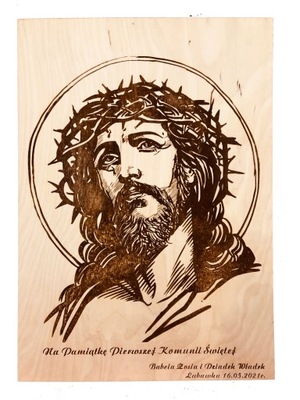 Grawerowany w drewnie Jezus Pamiątka 1 Komunii