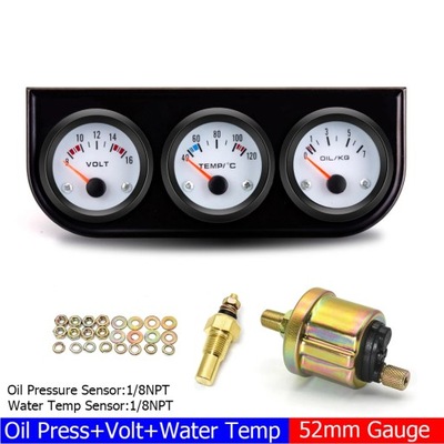 52MM TRIPLE НАБІР WATER TEMPERATURE GAUGE VOLTMETER OIL PRESSURE G~74017