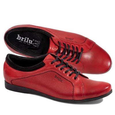 BRILU BUTY CASUAL SZNUROWANE SKÓRZANE CZERWONE 40