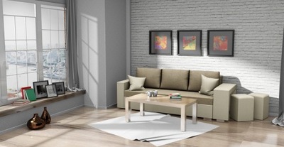 Kanapa sofa ekoskóra SOLLA +2x PUFA / funkcja spania /BOGATY WYBÓR TKANIN