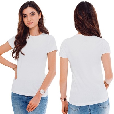 T-shirt damski bez nadruku 001SLR biały XXL