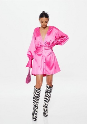 MISSGUIDED TALL SUKIENKA RÓŻOWA SATYNOWA 38