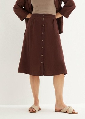 3K5B20 BONPRIX SPÓDNICA Z LNEM MIDI Z PLISĄ GUZIKOWĄ BRĄZOWA 42