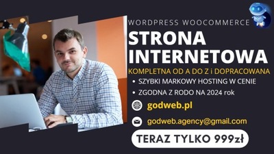 STRONA INTERNETOWA + DOMENA HOSTING SSL + EMAIL FIRMY WORDPRESS WOOCOMMERCE