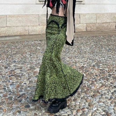 Spódnica Vintage gotycki wiktoriański spódnica syrenka kwiatowy nadruk wyso