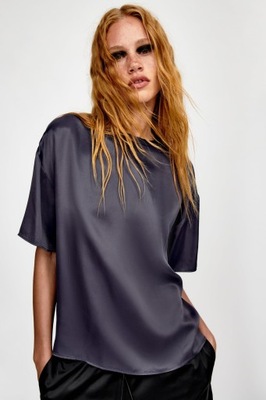 Zara koszulka top t-shirt satynowa granatowa XL