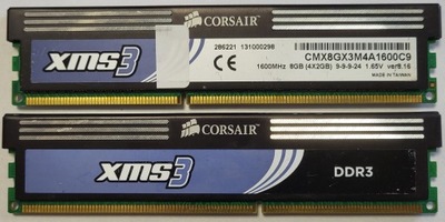 Pamięć RAM Corsair XMS3 4GB (2x2GB) DDR3 1600 MHz - CMX8GX3M4A1600C9