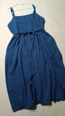 Granatowa sukienka kieszonki Marks&Spencer 20/48 len