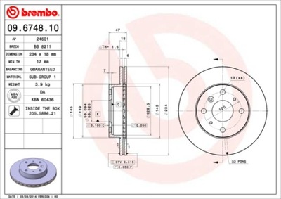 BREMBO 09.6748.10 DISKU STABDŽIŲ 