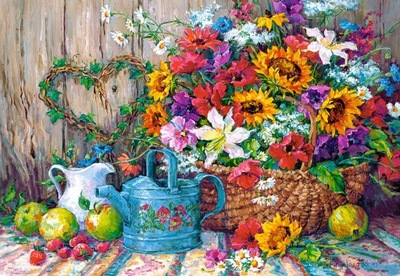 Obraz Malowanie Po Numerach - Kosz Kwiatów z RAMĄ 40x50 + BLEJTRAM